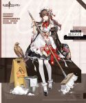  1girl apron bird black_footwear black_sleeves breasts broom brown_hair bucket bucket_of_water character_name closed_mouth copyright_name detached_sleeves falcon falcon_(girls&#039;_frontline) floral_print food-themed_hair_ornament frills full_body girls&#039;_frontline hair_ornament highres holding holding_broom logo long_hair looking_at_viewer maid maid_apron maid_headdress official_alternate_costume official_art pantyhose red_eyes second-party_source shoes sign simple_background skirt soap_bubbles standing strawberry_hair_ornament towel wa_maid warning_sign wet_floor_sign white_apron white_pantyhose wide_sleeves 