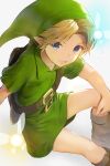  1boy bangs blonde_hair blue_eyes cocolo_(co_co_lo) fairy glowing green_headwear green_tunic hat highres link pointy_ears short_hair solo the_legend_of_zelda the_legend_of_zelda:_ocarina_of_time young_link 