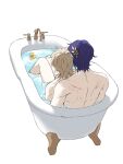  2boys aventurine_(honkai:_star_rail) bathtub blonde_hair blue_hair dr._ratio_(honkai:_star_rail) front-to-back highres honkai:_star_rail honkai_(series) male_focus multiple_boys nude rio_(rio773) rubber_duck same-sex_bathing scratched shared_bathing yaoi 