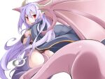  1girl alma_elma ass blue_cloak bmp-to-png_conversion breast_tattoo breasts bridal_gauntlets cloak demon_girl demon_horns demon_wings facial_tattoo frfr from_behind game_cg grey_horns hair_between_eyes horns large_breasts long_hair looking_at_viewer looking_back mon-musu_quest! monster_girl non-web_source open_mouth pointy_ears prehensile_tail purple_bridal_gauntlets purple_hair purple_thighhighs red_eyes sideboob simple_background smile solo standing tail tattoo thighhighs transparent_background very_long_hair wings 