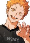  1boy black_shirt gao haikyuu!! hinata_shouyou jersey jrbr_uri male_focus open_mouth orange_eyes orange_hair portrait shirt short_hair smile solo teeth watermark 