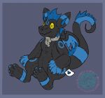 ambiguous_gender black_body blue_markings collar hi_res markings plushie solo souli_(character) tail wings