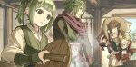  2boys 2girls :d ahoge animal_ear_fluff animal_ears armor bangs basket black_eyes blonde_hair blue_sky blunt_bangs bridal_gauntlets brown_hair carrying circlet closed_eyes collarbone colored_eyelashes commentary_request dated_commentary day deer eyebrows_visible_through_hair father_and_daughter fire_emblem fire_emblem_fates fireman&#039;s_carry fox_ears fox_girl fur_collar gradient_eyes green_hair hair_ornament harusame_(rueken) holding holding_sack indoors japanese_clothes kaze_(fire_emblem) leaf leaf_on_head lid long_sleeves looking_at_another medium_hair midori_(fire_emblem) multicolored_eyes multicolored_hair multiple_boys multiple_girls ninja open_mouth parted_lips plant purple_eyes purple_scarf sack sash scarf selkie_(fire_emblem) shiny shiny_hair shiro_(fire_emblem) short_hair sidelocks sky smile standing steam streaked_hair sweatdrop tassel tied_hair twintails two-tone_hair upper_body 