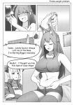  1other 2girls absurdres animal_ears arknights ass breasts broly_culo_(meme) doctor_(arknights) dragon_girl dragon_horns dragon_tail english_commentary english_text fox_ears fox_girl fox_tail franka_(arknights) greyscale highres horns krirk large_breasts liskarm_(arknights) meme monochrome multiple_girls navel plump scarf shorts tail thighhighs weight_conscious when_you_see_it 