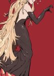  1girl backless_dress backless_outfit black_dress blonde_hair blush demon_girl dress hazbin_hotel highres lilith_(hazbin_hotel) long_hair smile solo very_long_hair youzhawangba 