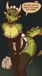  2024 anthro argonian armwear asking_viewer bent_over bethesda_softworks black_armwear black_clothing black_legwear black_stockings black_thigh_highs bottomless breasts cleaning_tool clothed clothing countershade_scales countershading dialogue digital_media_(artwork) english_text eyelashes fangs feather_duster female front_view green_body green_scales hi_res holding_cleaning_tool holding_feather_duster holding_object horn legwear lifts-her-tail looking_at_viewer lw_88 maid_apron maid_headdress maid_uniform microsoft non-mammal_breasts open_mouth pupils red_eyes reptile scales scalie slit_pupils solo speech_bubble spiked_tail spikes spikes_(anatomy) stockings tail talking_to_viewer teeth text the_elder_scrolls the_lusty_argonian_maid thigh_highs uniform yellow_sclera 