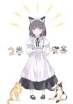 &gt;:) 1girl animal animal_ear_fluff animal_ears apron black_footwear black_hair black_ribbon black_skirt blush cat cat_ears cat_girl cat_tail closed_mouth commentary_request full_body hands_on_own_hips juliet_sleeves komugi_(wataame27) long_sleeves looking_at_viewer maid_headdress neck_ribbon notice_lines original pantyhose pigeon-toed puffy_sleeves purple_eyes ribbon shirt shoes skirt smile solo standing tail translation_request v-shaped_eyebrows wataame27 white_apron white_pantyhose white_shirt 
