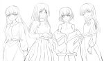  4girls :3 absurdres bang_dream! bang_dream!_it&#039;s_mygo!!!!! chihaya_anon chinese_commentary closed_eyes closed_mouth commentary_request greyscale highres jacket kaname_raana long_hair long_sleeves looking_at_viewer lu_guan monochrome multiple_girls nagasaki_soyo off_shoulder open_clothes open_jacket parted_lips pleated_skirt shiina_taki shirt shirt_tucked_in skirt sleeveless sleeveless_shirt smile 