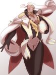  1boy alternate_costume animal_ears bara benny_(fire_emblem) black_pants blonde_hair blush bulge buzz_cut crotchless crotchless_pants dark-skinned_male dark_skin easter easter_egg egg facial_hair fake_animal_ears feet_out_of_frame fire_emblem fire_emblem_fates goatee holding holding_egg jacket jacket_on_shoulders long_sideburns male_focus mature_male muscular muscular_male nonbiri_monban pants partially_unbuttoned pectoral_cleavage pectorals rabbit_ears scar scar_on_face scar_on_forehead short_hair sideburns solo sweatdrop very_short_hair 