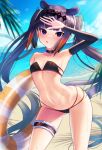 1girl :q absurdres arched_back armpits ass_visible_through_thighs bangs beach blush breasts cloud contrapposto day eyebrows_visible_through_hair hand_on_own_forehead highres hololive hololive_english horizon inari_(ambercrown) innertube linea_alba long_hair looking_at_viewer mole mole_under_eye navel ninomae_ina&#039;nis outdoors pointy_ears purple_eyes purple_hair shadow sky small_breasts solo split_mouth standing stomach swimsuit tentacle_hair thigh_strap tongue tongue_out transparent twintails very_long_hair virtual_youtuber water wet wet_clothes wet_hair wet_swimsuit 