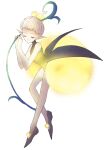  1girl absurdres blonde_hair bodysuit cardcaptor_sakura closed_eyes clow_card fur_trim glow_(clow_card) highres kernel0911 leaf pointy_ears solo white_background 