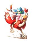  1girl anklet barefoot bird bracelet caveman commentary_request full_body green_eyes green_hair highres holding holding_weapon jewelry original prehistoric riding_bird sangi short_hair sleeveless smile solo talons weapon white_background 
