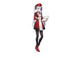  1girl alpha_transparency bangs blunt_bangs book chloe_starseeker counter_side eyebrows_visible_through_hair hat high_heels holding holding_book holding_pen long_hair looking_at_viewer necktie official_art pantyhose pen red_footwear solo transparent_background twintails white_hair 