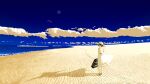  1girl absurdres beach briefcase cloud dress emukami footprints hat highres ocean original sand sandals sky 
