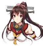  1girl aya_shachou blush breasts brown_eyes brown_hair cherry_blossoms detached_sleeves flower hair_flower hair_ornament kantai_collection large_breasts long_hair looking_at_viewer ponytail sketch smile solo very_long_hair yamato_(kancolle) 