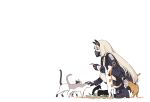  1girl an-94_(girls&#039;_frontline) animal_ears black_coat black_footwear black_gloves blonde_hair boots cat_ears cat_mask coat from_side girls&#039;_frontline gloves headpat huqu long_hair long_sleeves mask mouth_mask negative_space petting simple_background solo squatting white_background 