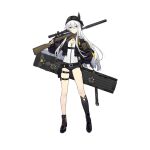  1girl asymmetrical_footwear bandana black_footwear black_jacket black_shorts blue_eyes boots brown_gloves closed_mouth eyebrows_visible_through_hair fingerless_gloves floor full_body girls&#039;_frontline gloves gun hand_on_hip highres holding holding_weapon jacket long_hair looking_at_viewer mod3_(girls&#039;_frontline) official_alternate_costume official_art over_shoulder patch rifle shi-chen shorts silver_hair sniper_rifle solo standing transparent_background uneven_footwear weapon weapon_case weapon_over_shoulder xm3_(girls&#039;_frontline) 
