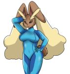  1girl blue_bodysuit bodysuit breasts bunny clothed_navel cosplay creatures_(company) furry game_freak gen_4_pokemon lopunny metroid nintendo pink_eyes pokemon pokemon_(game) pokemon_rse rabbit samus_aran samus_aran_(cosplay) thighs zero_suit 