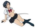  black_hair blood+ duplicate jpeg_artifacts katana open_clothes open_shirt otonashi_saya panties pantyshot red_eyes school_uniform shirt short_hair skirt socks solo sonobe_kazuaki sword third-party_edit underwear uniform weapon 