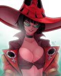  1girl absurdres breasts cleavage guilty_gear guilty_gear_strive hat highres i-no jacket looking_at_viewer red_jacket short_hair solo sunglasses tinted_eyewear venus_symbol witch_hat 