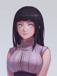  1girl arms_at_sides bangs bare_shoulders bei_ju_luoxuan_wan black_hair blue_eyes blunt_bangs breasts grey_background grey_eyes hyuuga_hinata large_breasts long_hair looking_at_viewer naruto_(series) naruto_shippuuden shiny shiny_hair simple_background smile solo upper_body 