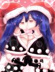  2girls absurdres blue_eyes blue_hair breast_press closed_eyes doremy_sweet dress dual_persona hat highres holding_hands kiss multiple_girls nightcap pom_pom_(clothes) selfcest sunyup symmetrical_docking touhou yuri 