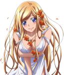  1girl blue_eyes blush breast_grab breasts dress flower grabbing hair_flower hair_ornament ichikawa_yoshiyuki kanou_yuria kawamura_toshie large_breasts orange_hair smile solo star_plus_one white_dress 