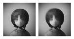  1girl asymmetrical_hair closed_mouth commentary english_commentary greyscale hair_ornament hairclip iwakura_lain looking_at_viewer monochrome noruka-soruka serial_experiments_lain short_hair smile solo x_hair_ornament 