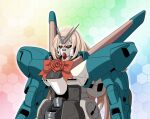  1girl bangs blonde_hair commentary_request gradient gradient_background gundam hexagon kantai_collection long_hair mecha mechanization parody pun rainbow_background solo tk8d32 upper_body v2_gundam victorious_(kancolle) victory_gundam 