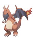  absurdres charizard claws closed_mouth fang fire flame full_body highres no_humans odd_(hin_yari) pokemon pokemon_(creature) simple_background solo standing tail-tip_fire white_background 