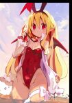  1girl blonde_hair breasts commentary_request demon_wings disgaea earrings flonne flonne_(fallen_angel) hair_between_eyes hairband highleg jewelry leotard long_hair looking_at_viewer makai_senki_disgaea miyakawa106 partially_submerged pointy_ears red_eyes red_hairband red_ribbon ribbon solo thigh_bow thigh_ribbon undone_neck_ribbon water wet white_robe wings 