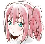  1girl anibache bangs birthday blush commentary eyebrows_visible_through_hair green_eyes kurosawa_ruby looking_at_viewer love_live! love_live!_sunshine!! medium_hair portrait red_hair sidelocks solo two_side_up white_background 