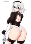  1girl absurdres ass breasts chronosth1 has_bad_revision has_downscaled_revision highres huge_breasts large_breasts md5_mismatch nier_(series) nier_automata resolution_mismatch solo source_smaller thighs yorha_no._2_type_b 
