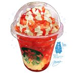  bear commentary_request cream cup disposable_cup drink food_focus highres momiji_mao no_humans original signature simple_background sparkle starbucks translation_request white_background 