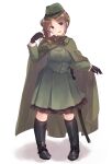  1girl :d bangs black_gloves boots coat dress forehead full_moon genderswap genderswap_(mtf) gloves green_coat green_dress hat highres imperial_japanese_army katana knee_boots long_hair long_sleeves military military_coat military_hat military_uniform moon open_mouth original ponkan_(ma_hassaku) sheath sheathed side_ponytail simple_background smile solo sword uniform weapon white_background world_war_ii 