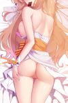  1girl anus areolae ass ass_grab back bed_sheet bow breast_press breasts bridal_veil candy chocolate chocolate_bar commentary dakimakura_(medium) dress english_commentary flower fnc_(girls&#039;_frontline) food food_in_mouth girls&#039;_frontline grabbing_own_ass head_out_of_frame highres long_hair lying medium_breasts nipples no_panties on_stomach orange_bow orange_flower orange_hair pussy shoulder_blades sideboob solo thighs uncensored underwear veil wedding_dress white_dress wrist_cuffs z.taiga 