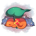 absurdres artist_name blush charmander closed_eyes fire flame flower from_side highres lying no_humans on_stomach outline pink_background pokemon pokemon_(creature) sevi_(seviyummy) sleeping sparkle tail-tip_fire watermark white_background white_flower white_outline 