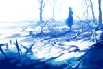  bare_tree blue_theme commentary cross from_behind graveyard highres kagune_(tokyo_ghoul) kaneki_ken koujima_shikasa long_sleeves outdoors short_hair solo standing symbol-only_commentary tokyo_ghoul tokyo_ghoul:re tree wide_shot 