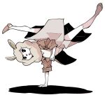  1girl alpaca alpaca_ears alpaca_girl animal_ears breakdance capoeira dancing dowman_sayman full_body furry furry_female odd_taxi shirakawa_miho simple_background skirt solo 