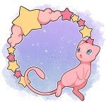  :o absurdres blue_background blue_eyes cloud highres looking_up mew no_humans outline pokemon pokemon_(creature) sevi_(seviyummy) sparkle star_(symbol) watermark white_background white_outline 