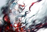  1boy bangs black_background closed_mouth colored_skin commentary_request embers facing_viewer grey_background grey_hair grey_skin highres hole_in_face kagune_(tokyo_ghoul) kaneki_ken koujima_shikasa male_focus red_background red_eyes ribs shiny shiny_hair short_hair solo tentacles tokyo_ghoul topless_male white_hair 