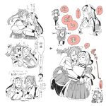  &gt;_&lt; 3girls bangs blood blush closed_eyes flying_sweatdrops hair_ribbon hakama hakama_skirt headband heart hug imminent_kiss japanese_clothes kaga_(kancolle) kantai_collection long_hair multiple_girls multiple_views nosebleed open_mouth parted_lips ribbon shoukaku_(kancolle) sidelocks simple_background skirt tasuki tears thighhighs translation_request twintails weidashming yuri zuikaku_(kancolle) 