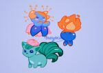  alternate_color bellossom crescent dancing fire flower flower_on_head glowing meyoco oddish pink_flower pokemon pokemon_(creature) purple_background simple_background vulpix 