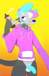  2019 anthro blush clothed clothing digital_media_(artwork) flaccid fur girly hair hoodie humanoid_penis looking_at_viewer male male/male penis simple_background solo spraypaint standing tigertooth 