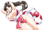  breasts brown_eyes brown_hair cleavage fatal_fury japanese_clothes large_breasts long_hair ninja nipples panties pelvic_curtain ponytail revealing_clothes shiranui_mai solo the_king_of_fighters thighs toushi_ryoku underwear 