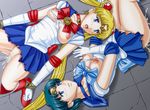  2girls after_sex aftersex apple_pie_(artist) bishoujo_senshi_sailor_moon blonde_hair blue_eyes blue_hair blush breasts censored gloves mizuno_ami multiple_girls onoe rape sailor_mercury sailor_moon torn_clothes tsukino_usagi white_gloves 