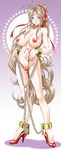  aa_megami-sama areolae belldandy blue_eyes blush breasts brown_hair chain choker facial_mark forehead_mark high_heels highres huge_nipples inverted_nipples large_breasts lingerie lock long_hair nail_polish nipples no_bra padlock ponytail ribbon shoes smile solo standing topless type_90 underwear 