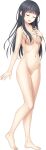  1girl barefoot black_hair blue_eyes breasts censored collarbone completely_nude full_body full_kiss_s hand_on_own_chest heel_up highres kawagiri_hana long_hair medium_breasts mosaic_censoring navel nipples nude official_art open_mouth photoshop_(medium) pussy solo standing tachi-e transparent_background unasaka_ryou 