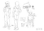  ._. 1990s_(style) 1girl absurdres character_sheet clothes_around_waist construction_worker from_behind greyscale hand_on_hip hardhat helmet highres katsuragi_misato long_hair monochrome multiple_views neon_genesis_evangelion official_art production_art production_note retro_artstyle sadamoto_yoshiyuki shoes simple_background turnaround white_background zip_available 