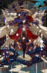  1girl angel_wings card_(medium) choker closed_eyes commentary daniel_deng english_commentary full_body genshin_impact gloves hair_between_eyes hat highres leotard long_hair mona_(genshin_impact) pantyhose purple_hair solo tarot twintails wings witch_hat 